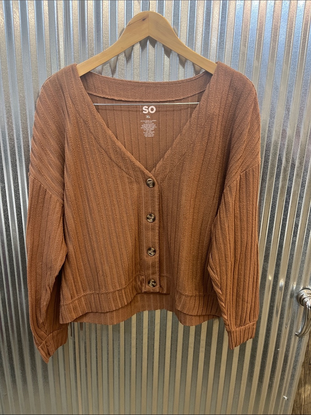 SO Women's Copper Ribbed Button-Front Cardigan